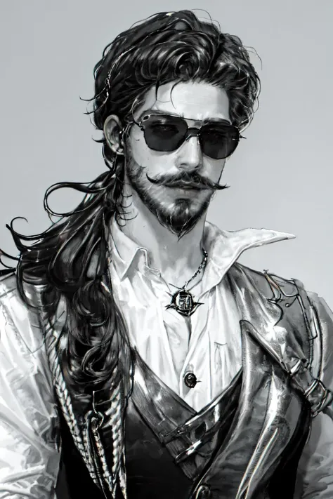 (coocolor:1.3), coocolor,coocolor, coocolor, 1boy, facial hair, male focus, beard, solo, sunglasses, shirt, black hair, traditional media, portrait, mustache, red skin,
 <lora:xiangao_20230813174336-000008:1>
