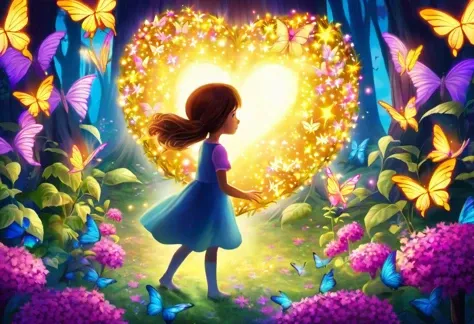 a young girl finds herself in the heart of an enchanted forest. Surrounded by glowing butterflies and mystical flowers,  she discovers a magical sphere