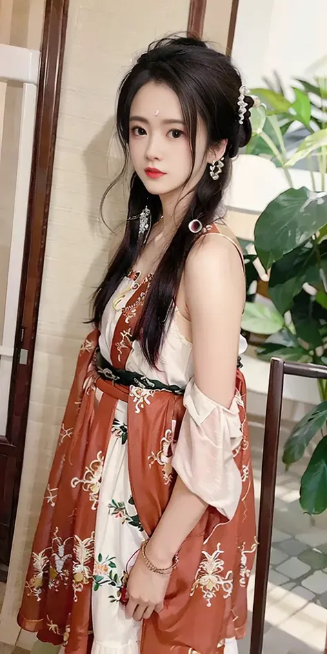 (photo realistic:1.15),(ulzzang-6500:0.55), masterpiece, best quality,1girl, solo, long_hair, hair_ornament, lips,hanfu, lipstick, red_lips, black_hair,full body, high heels,