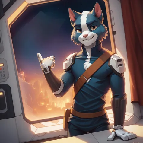 <lora:avocato_v1.0 netdim 96_:1>,solo,male,anthro,domestic cat,avocato,looking at viewer,smile,happy,detailed background space ship,hi-res,by snowskau,by zaush,