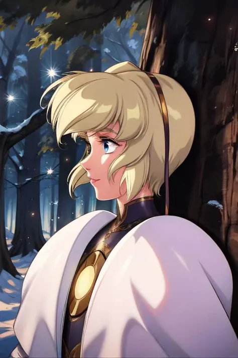 (masterpiece:1.1), (best quality:1.1), 1girl, Real light and shadow, anime face, 4k, 8k, wallpaper,epic, detail texture, blonde hair, (blue eyes:1.5), ((((blond hair:1.35, short hair)))),intricate eyes,beautiful detailed eyes,symmetrical eyes,big eyes:1.5,(((lustrous skin:1.5,bright skin: 1.5,skin tanned,shiny skin,very shiny skin,shiny body,plastic glitter skin,exaggerated shiny skin,illuminated skin))),(detailed body,(detailed face)), (((medieval man armor,adventurer man clothing,winter coat,unbuttoned shirt))),(((intricate outfit,intricate clothes,embroidered outfit,ornate outfit,embroidered clothes,ornate armor))), (dynamic pose:1.0),happy,smile,(centered,scale to fit dimensions,Rule of thirds), ((snowy pine forest at night)), with dark stormy clouds,winter,scenery:1.25,((snow forest background)),Christmas tree, highres,sharp focus,(ultra detailed,extremely detailed),(photorealistic artwork:1.37),(extremely detailed CG unity 8k wallpaper),(((vibrant colors,vibrant theme))),(intricate),(masterpiece),(best quality),