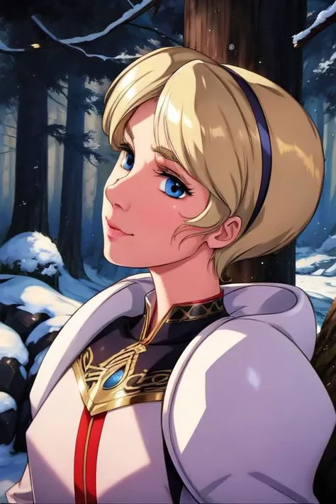 (masterpiece:1.1), (best quality:1.1), 1girl, Real light and shadow, anime face, 4k, 8k, wallpaper,epic, detail texture, blonde hair, (blue eyes:1.5), ((((blond hair:1.35, short hair)))),intricate eyes,beautiful detailed eyes,symmetrical eyes,big eyes:1.5,(((lustrous skin:1.5,bright skin: 1.5,skin tanned,shiny skin,very shiny skin,shiny body,plastic glitter skin,exaggerated shiny skin,illuminated skin))),(detailed body,(detailed face)), (((medieval man armor,adventurer man clothing,winter coat,unbuttoned shirt))),(((intricate outfit,intricate clothes,embroidered outfit,ornate outfit,embroidered clothes,ornate armor))), (dynamic pose:1.0),happy,smile,(centered,scale to fit dimensions,Rule of thirds), ((snowy pine forest at night)), with dark stormy clouds,winter,scenery:1.25,((snow forest background)),Christmas tree, highres,sharp focus,(ultra detailed,extremely detailed),(photorealistic artwork:1.37),(extremely detailed CG unity 8k wallpaper),(((vibrant colors,vibrant theme))),(intricate),(masterpiece),(best quality),