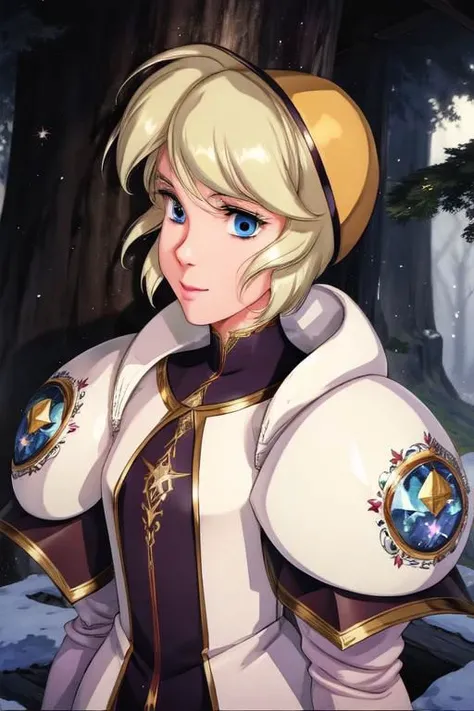 (masterpiece:1.1), (best quality:1.1), 1girl, Real light and shadow, anime face, 4k, 8k, wallpaper,epic, detail texture, blonde hair, (blue eyes:1.5), ((((blond hair:1.35, short hair)))),intricate eyes,beautiful detailed eyes,symmetrical eyes,big eyes:1.5,(((lustrous skin:1.5,bright skin: 1.5,skin tanned,shiny skin,very shiny skin,shiny body,plastic glitter skin,exaggerated shiny skin,illuminated skin))),(detailed body,(detailed face)), (((medieval man armor,adventurer man clothing,winter coat,unbuttoned shirt))),(((intricate outfit,intricate clothes,embroidered outfit,ornate outfit,embroidered clothes,ornate armor))), (dynamic pose:1.0),happy,smile,(centered,scale to fit dimensions,Rule of thirds), ((snowy pine forest at night)), with dark stormy clouds,winter,scenery:1.25,((snow forest background)),Christmas tree, highres,sharp focus,(ultra detailed,extremely detailed),(photorealistic artwork:1.37),(extremely detailed CG unity 8k wallpaper),(((vibrant colors,vibrant theme))),(intricate),(masterpiece),(best quality),