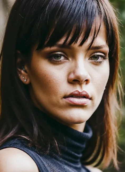 A stunning intricate full color portrait of (sks woman:1), wearing a black turtleneck, epic character composition, by ilya kuvshinov, alessio albi, nina masic, sharp focus, natural lighting, subsurface scattering, f2, 35mm, film grain, <lora:locon_rihanna_v1_from_v1_64_32:1.3>