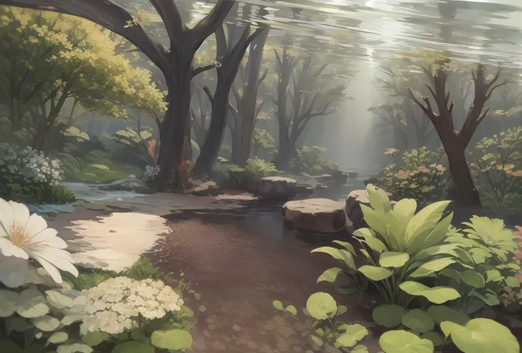 different flower,   <lora:flowersea:0.5> blue lighting,purple flowers,yellow leef,underwater, no humans, , ocean