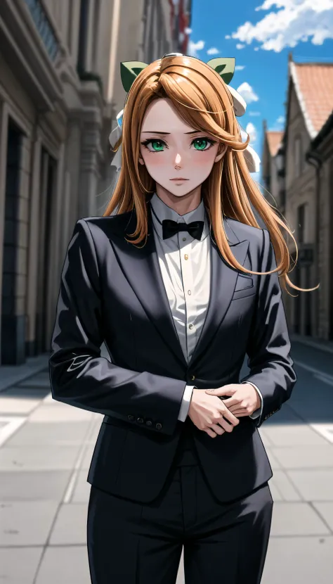 (cowboy shot), sfw, (masterpiece), (best quality:1.0), (ultra highres:1.0), detailed eyes,
BREAK
<lora:Etie_feEngage:0.8> Etie, 1girl, green eyes, ginger hair, posing
tuxedo, bowtie, formal pants, formal shoes, Etie wearing suit
BREAK
(party, gorgeous view)