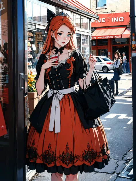 (cowboy shot), (masterpiece), (best quality:1.0), (ultra highres:1.0), highly detailed face and eyes,
BREAK
<lora:Etie_1024:0.8> etie, on phone, texting
<lora:lolitaFashionDress_gothic_style2, lolita_dress:0.4> lolita_dress
BREAK
crowd, storefront,