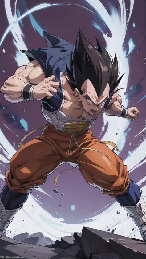 Breathtaking  full-body shot of vegeta fighting freeza by Toriyama Akira, 1boy,   <lora:vegetaDragonBallZ_v10:0.5>