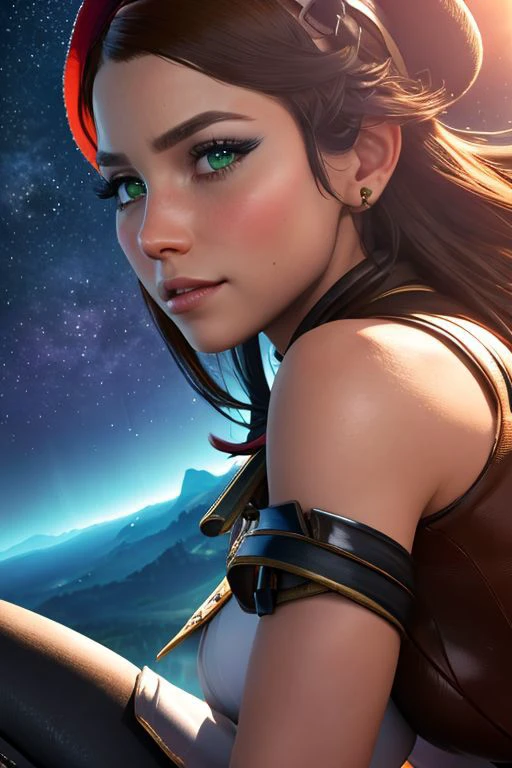 botw style, looking at viewer, close-up, beautiful eyes, perfect eyes, big reveal, athletic, hat, green tunic, belt, fingerless gloves, boots, weapon on back, flexing muscles, High detail RAW color photo, 3d, highly detailed CG unified 8K wallpapers, physics-based rendering, cinematic lighting, beautiful detailed eyes, ultra highres,8k, cinematic lighting, ah1, night, stars, moon, cloud, (looking at another:1.2), from side, masterpiece, best quality, ultra-detailed, glistening shiny, ray tracing, ultra realistic face, best quality, ultra-detailed, shiny eyes, fair skin, notably long eyelashes, (realistic eyes), perfect face, high quality face, (epic composition, best quality, 16k, 8k, ultra highres, absurdres, highres, masterpiece, professional artwork:1.1) digital art, hetero, large breasts, blush, lustful smile, happy, green eyes, = =, o3o, :3, highly detailed, straining, happy, (hearts, love, valentineSG)