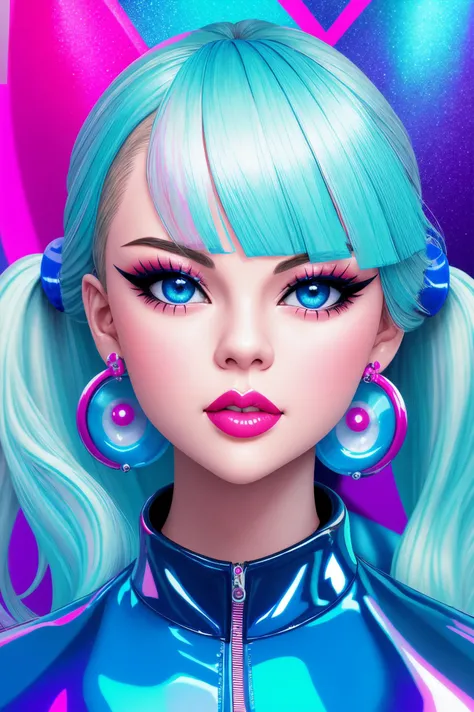 (dreamlikeart style:0.6),( redshift style:0.9),(analog style:1.2),(mdjrny-v4 style:0.5), (studio_ghibli_anime_style style:0.9), (copeseethemald style:0.5),(thepit bimbo:0.5),(glossy sexy bimbo:0.9),
(young [Selena Gomez|Carmen Soo]:1.1), 1girl, solo, (slutty bratty bimbo:1.1), fashion, shiny transparent jacket, latex crop-top, beautiful detailed blue_eyes, smile, twintails, blonde_hair, abstract geometric background, iridescent, chromatic aberration, closeup, face focus,

[(colorful explosion psychedelic paint colors:1.2)::0.4],

magazine cover, cover art, illustration, studio shot, (anime:0.8),

realistic proportions,
subsurface skin scattering, 3d, skin pores, plastic,
choker, earrings, eyelashes, eyeshadow, lips, lipstick, jewelry, makeup, nose, parted lips,