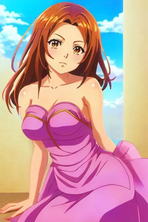 Day, anime_art_style, 1 girl, 一人in, length_hair, chest, looking for_in_viewer, big_chest, Brown_hair, dress, cleavage, Brown_eye, jewelry, earrings, dark_skin, necklace, white_dress, dark-skinned_woman, wearing a turban, (大なchest:1.1，detailed areola，detailed nipples)，(show off your pussy:1.5，genuine，In detail)，(spread your legs:1.8)，