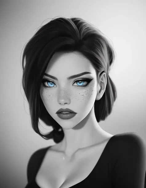 (dreamlikeart style:0.5),( redshift style:0.9),(analog style:0.9), (studio_ghibli_anime_style style:0.9), (copeseethemald style:1),(thepit bimbo:1),(glossy sexy bimbo:1),

([Gina Carano|Emma Stone]:1.1),young woman,1girls, solo, closeup, detailed face,  symmetric, glossy braids, cute, cleavage, plunging neckline,  large round breast,  lips,
light goth esthetic, black and white, monochrome, selected color (blue small realistic eyes:1.1), 

centered, looking away, profile, skin pores, subsurface scattering, detailed skin, imperfect, off shoulder top,
studio lights, sun spots on skin, high contrast,
[(dust particles:1.2)::0.2],(freckles:0.6),realistic proportions,
masterpiece, best quality, realistic, hyperrealistic,  sharp focus, absurdres, good anatomy, expressive eyes,