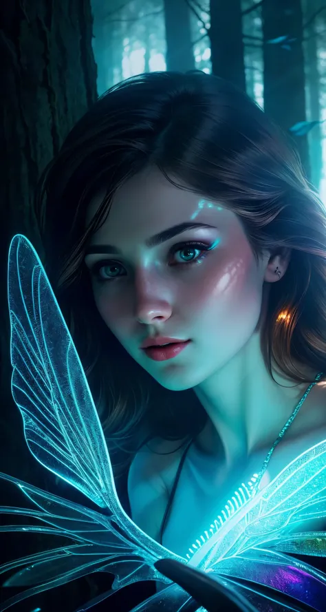 1 beautiful female alien girl emerging from a cocoon, detailed beautiful face like cute girl and body, from back, (glowing eyes, glowing skin:1.5), intricate organic details, translucent wings, symmetrical face, ethereal lighting, cinematic, vibrant colors, digital art, highly detailed, 8k, photorealistic, whole body, Floating in the air