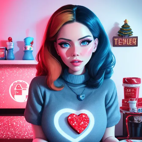 (dreamlikeart style:1),( redshift style:1.2) ,(analog style:1.2), (copeseethemald style:0.5), (thepit bimbo:0.8),(glossy sexy bimbo:1.0),

[Kate Mara:Olivia Munn:0.55] women,
beautiful detailed blue_eyes,
jeans,holiday Sweater, 
motel room, hotel room, love,hearts,angels,Christmas, winter, fireplace,
[(colorful explosion psychedelic paint colors:1.2)::0.15],