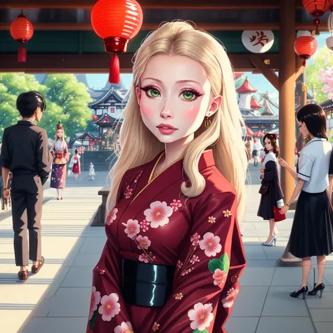 (dreamlikeart style:0.5),( redshift style:0.5),(analog style:0.5),(mdjrny-v4 style:0.5), (studio_ghibli_anime_style style:0.9), (copeseethemald style:0.5),(thepit bimbo:1.2),(glossy sexy bimbo:1.2),
(Emily Browning:1.2),geisha, woman, 1girl,masterpiece,closeup,
beautiful, long_hair, looking_at_viewer,face focus,
beautiful detailed green_eyes,hands down, (arms_behind_back:1.2),
smooth skin, (subsurface skin scattering:1), shiny skin,vax,plastic,
floral_print,japanese_clothes, wide_sleeves,kimono pattern, kimono,
pets, cat, dog, fox,daruma_doll, lantern, maneki-neko, torii, obi, outdoors, paper_lantern,msash, shiba_inu, stairs, torii, youkai,Japanese dolls,
cherry blossom, Japan,Tokyo,train station,
intricate, concept art,
realistic proportions,