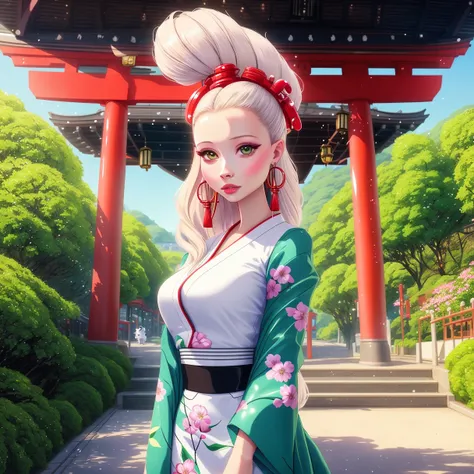 (dreamlikeart style:0.5),( redshift style:0.5),(analog style:0.5),(mdjrny-v4 style:0.5), (studio_ghibli_anime_style style:0.9), (copeseethemald style:0.5),(thepit bimbo:1.2),(glossy sexy bimbo:1.2),
(Emily Browning:1.2),geisha, woman, 1girl,masterpiece,closeup,
beautiful, long_hair, looking_at_viewer,face focus,
beautiful detailed green_eyes,hands down, (arms_behind_back:1.2),
smooth skin, (subsurface skin scattering:1), shiny skin,vax,plastic,
floral_print,japanese_clothes, wide_sleeves,kimono pattern, kimono,
pets, cat, dog, fox,daruma_doll, lantern, maneki-neko, torii, obi, outdoors, paper_lantern,msash, shiba_inu, stairs, torii, youkai,Japanese dolls,
cherry blossom, Japan,Tokyo,train station,
intricate, concept art,
realistic proportions,