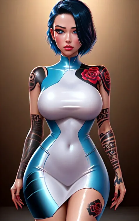 ( dreamlikeart style:1.0),( redshift style:1.2),sexy glossy bimbo,

milf,woman,1girl,(tattoo:1.2),very short hair,blue_eyes,
detailed soldier, military uniform, cinematic,ultra realistic,skin intricate,clothes,accurate hands,
cowboy_shot,upper body, breast focus,

studio lighting, ray tracing, bloom sci-fi, Fantasy,cyberpunk atmosphere,
by Rory Lewis, by Artgerm, by WLOP, by Jeremy Lipking, by Jane Ansell