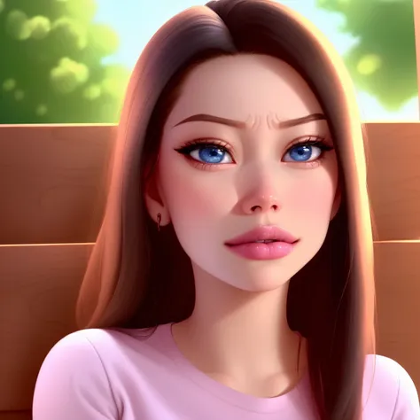 Pastel, pixar, 8K, highly-detailed, face picture, closed mouth, 1girl face, face focus, depressed, looking to the camera, Lucy Liu, dynamic lighting