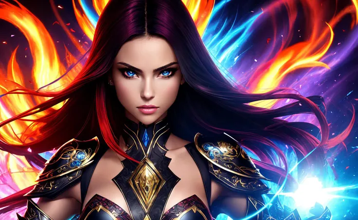 high contrast,  swirling light, (dark:1.2), deep shadow, darkness, realistic, closeup,

([Nina Dobrev|Adriana Lima]), 1girl, solo, red hair, sharp face, long hair, flowing hair, blue eyes, dynamic angle, full body, thicc,
magic circle, dark fantasy,

masterpiece, best quality, ultra-detailed, best shadow, BREAK,

[(colorful explosion psychedelic paint colors:1.2)::0.20],
thepit bimpo, sexy, glossy, armor,

hyper realistic, alive,
cinematic light, colorful, hyper detail, dramatic light, intricate details, pain splatter, depth of field, fire particles, broken glass, (sweltering:0.7),