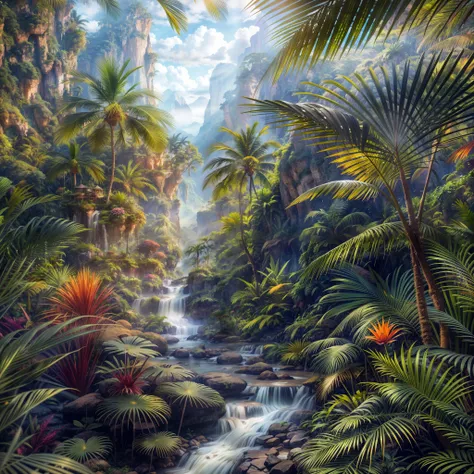 Highly detailed cinematic film still, wide angle landscape shot, otherworldly dark fantasy jungle world,villages, creatures, (lush vegetation), (mountains:1.1), (god rays:0.4), dense alien jungle, toned body, (highly detailed, hyperdetailed, intricate), (lens flare:0.4), (bloom:0.5), particle effects, cinematic lighting, (soft lighting:0.6), prominent projected shadows, deep depth of field, (film grain:0.5), photographed on a Leica SL (Typ 601) Mirrorless Digital Camera, 50mm wide angle lens, F2.8 aperture, deep focus, (RAW), cinematic film still from Avatar
