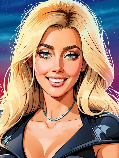 (gouache:0.8), (vector:1.4), smirk, a Kim Kardashian|Brigitte Bardot|amber heard, closeup, ultra sharpness,park, night, breeze, smile, gorgeous dress, detailed clothes, muted colors