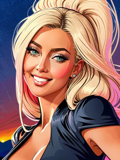 (gouache:0.8), (vector:1.4), smirk, a Kim Kardashian|amber heard, closeup, ultra sharpness,park, night, breeze, smile, gorgeous dress, detailed clothes, muted colors