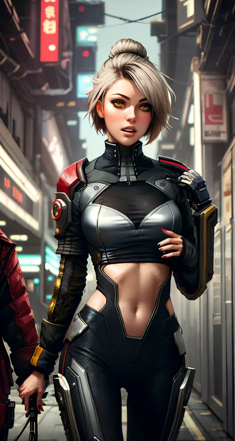 woman, solo, alternate hair color, amber eyes, sailor, 
dxhr style,<lora:dxhr_v2:1>, ([Charlotte McKinney|Raquel Welch|Olivia Wilde]:0.85), middle shot,
sci-fi, cyberpunk,   [normal ], 
masterpiece, professional, high quality, beautiful, amazing, fantasy, zbrushcentral, pilot suit, short hair, 
masterpiece, highres,  4k, detailed background, delightful, (puny:0.8), by Hokusai, by Jakub Rozalski,