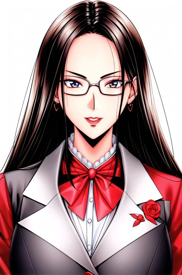 (day),White Background,blue sky,
red suit,red_jacket,earrings, glasses,formal,long_sleeves,suit,
bowtie,pencil_skirt,sheer_legwear,
<lora:Mai_Kannazuki_G_Taste-KK77-V1:0.7>,
black_hair,long_hair,lipstick,jewelry,fingernails,red_nails,Bangs,Forehead,red_Eyes,
<lora:Mariana_Luciano_NON_VIRGIN-KK77-V1:0.3>,<lora:more_details:0.1>,
1 girl, 20yo,Young female,Beautiful Finger,Beautiful long legs,Beautiful body,Beautiful Nose,Beautiful character design, perfect eyes, perfect face,expressive eyes,perfect balance,
looking at viewer,(Focus on her face),closed mouth, (innocent_big_eyes:1.0),Light_Smile,
official art,extremely detailed CG unity 8k wallpaper, perfect lighting,Colorful, Bright_Front_face_Lighting,shiny skin,
(masterpiece:1.0),(best_quality:1.0), ultra high res,4K,ultra-detailed,
photography, 8K, HDR, highres, absurdres:1.2, Kodak portra 400, film grain, blurry background, bokeh:1.2, lens flare, (vibrant_color:1.2),professional photograph,
(Beautiful,large_Breasts:1.4), (beautiful_face:1.5),(narrow_waist),