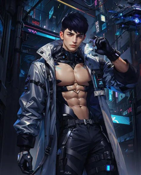 8K, cyber punk, nice boy, blackened background, focusing, Smart Body,featuring , casual attire, lifelike face