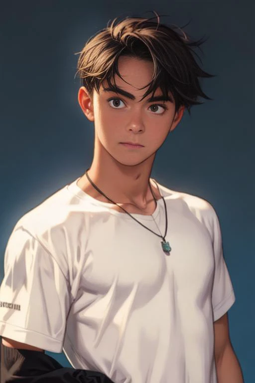 glowing line, 1boy, solo, vortex, hand down, dark blue background, magic, necklace, shirtless, brown short hair, glowing, half body, view from bottom, ((loincloths)), boy, (round face: 1.5),
<lora:add_detail:1>, <lora:gayboy:0.8> , <lora:comiclo:0.7>