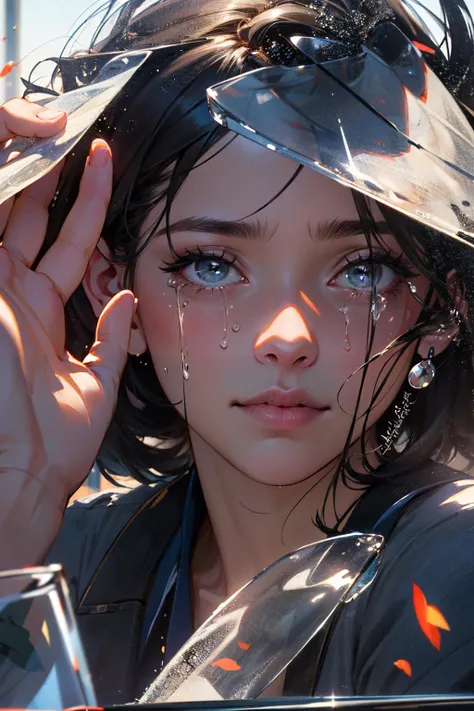 masterpiece, best quality,8k resolution,realistic,
1 girl, Crying, girl wiping glass