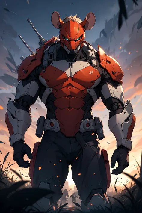 mouse Head,(No mask:1.5),masterpiece,best quality,dusk,muscular male,depth of field,messy,<lora:add_detail:0.5>,Battlefield,mecha danshi,