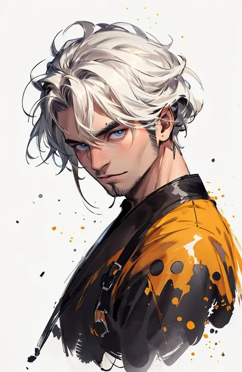 (masterpiece,best quality) , 1man, muscular, detailed eyes, upper body, calligraphy brush, vivid hair, looking at viewer, (circle background),<lora:add_detail:0.5>, <lora:zyd232_InkStyle_v1_0:0.9>