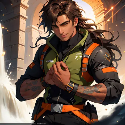 beautiful (men:1.5) with sunkissed tan olive skin, long brown silky hair, amber eyes, freckles, realistic, stunning realistic photograph, smart, kind, energetic, cheerful, creative, with sparkling eyes and a contagious smile, 3d render, octane render, intricately detailed, cinematic, Isometric, Centred hyperrealistic cover photo, awesome full colour, hand drawn, dark, gritty, high definition, cinematic, neoprene, stylized digital art, smooth, ultra high definition, unreal engine 5, ultra sharp focus, intricate artwork masterpiece, ominous, epic, highly detailed, vibrant