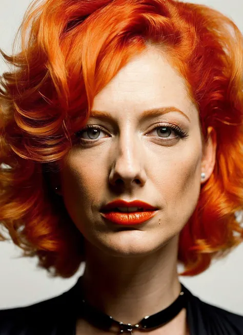 analog style, modelshoot style, portrait of sks woman by Flora Borsi, style by Flora Borsi, bold, bright colours, orange Mohawk haircut, ((Flora Borsi)), <lora:locon_judy_v1_from_v1_64_32:1.3>