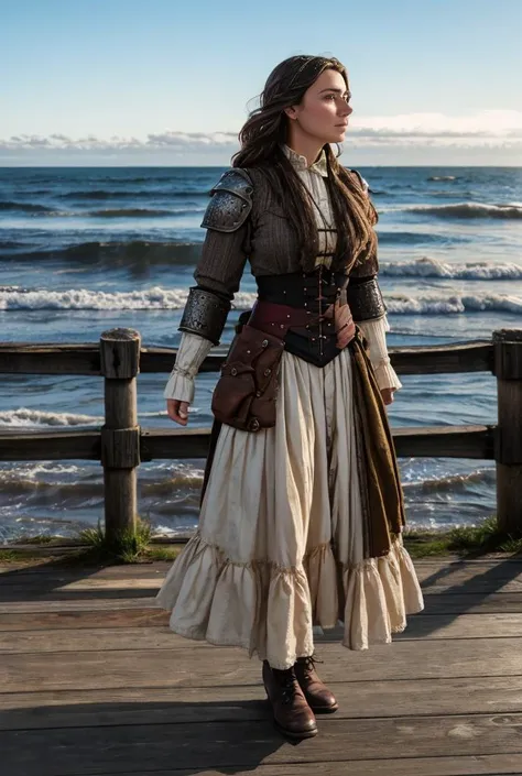 realistic analog photo, award winning photo,
<lora:EEL0.751> woman, EveEllisTI, wearing <lora:PirateGarb:0.7> wornout PiGa clothes, loose fitted laced shirt, long ruffeled skirt, bracer armor piece,
victorian era, standing on a wooden pier, looking out to sea,
,
RAW, highres, 8k, uhd, High Dynamic Range, tonemapping, crisp details,