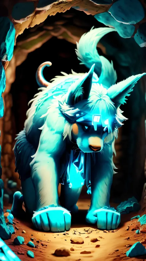 <lora:FurryStyle:1> FurryStyle Cyan an archaeologist uncovering a demonic artifact in an underground crypt