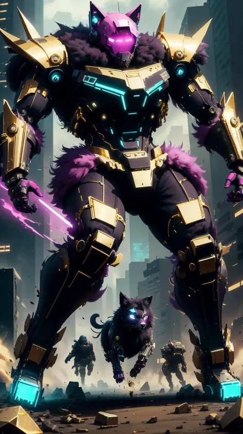 <lora:FluffyStyle:1> FluffyStyle Fuchsia  solo, (full body:0.6), looking down, detailed background, detailed face, (<lora:LuxTech:0.6>, cyberpunk, gold, luxurious,  luxtech theme:1.1), gladiator,  charging, dynamic pose, taunting expression, broken chains, net, Cyan gladiator armor, greaves,  helmet, battlefield in background, (crowd cheering in background:0.7), dust, blood,  legendary gladiatorial atmosphere,