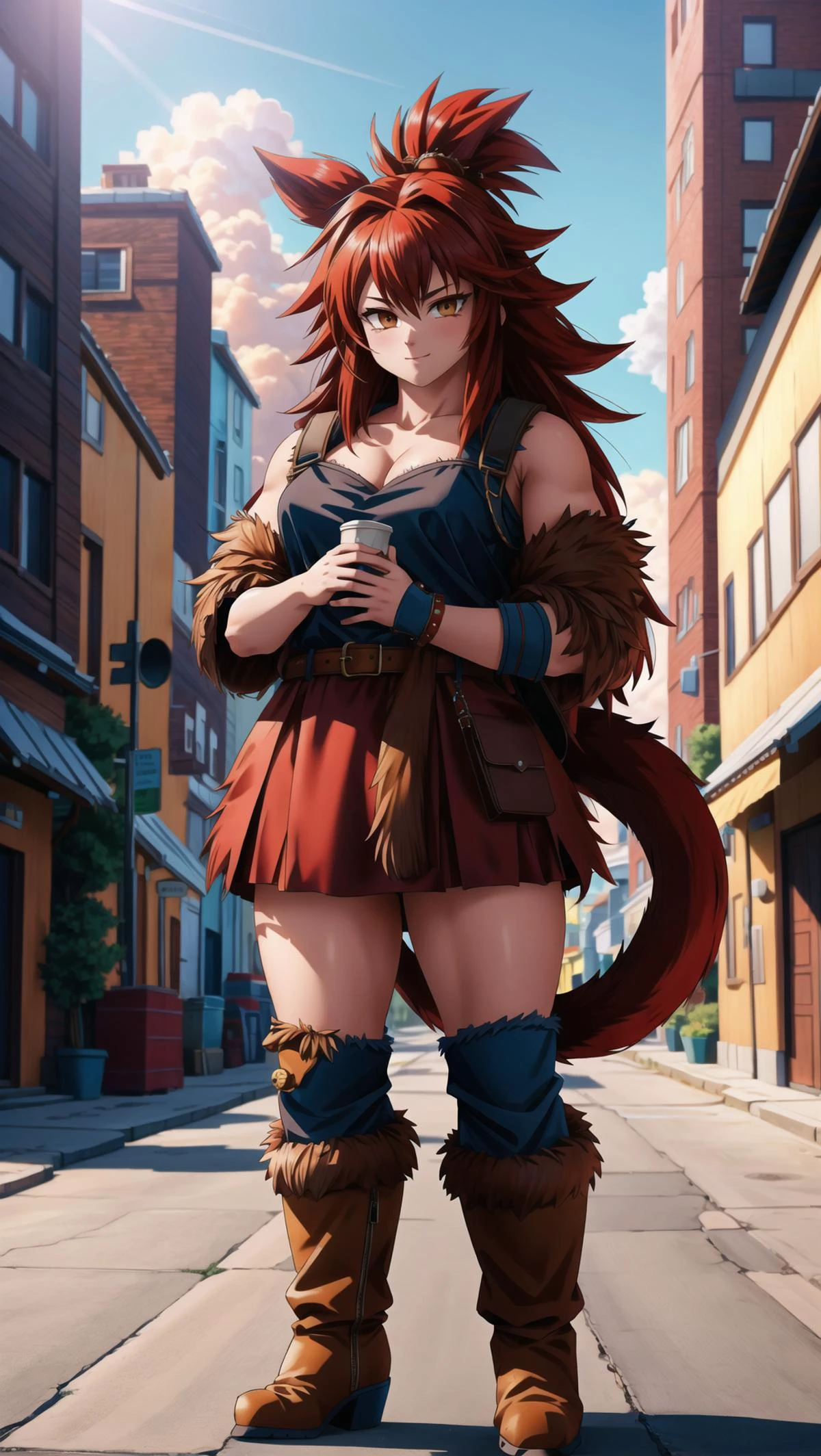 1girl, <lora:FluffyStyle:0.8> FluffyStyle, BREAK,
<lora:Primitive Saiyan Woman:0.8> Saiyaness, animal skin pelt, wild spiky hair, monkey tail, animal skin boots, red hair, long wild spiky hair, hair tie, BREAK,
body fur, furry,, masterpiece, best quality, hyperrealistic, extremely detailed, highly quality, 4k, sharp focus, professional photograph, sharp focus, award winning, cinematic lighting, octane render, unreal engine, volumetrics dtx, Wallpaper,