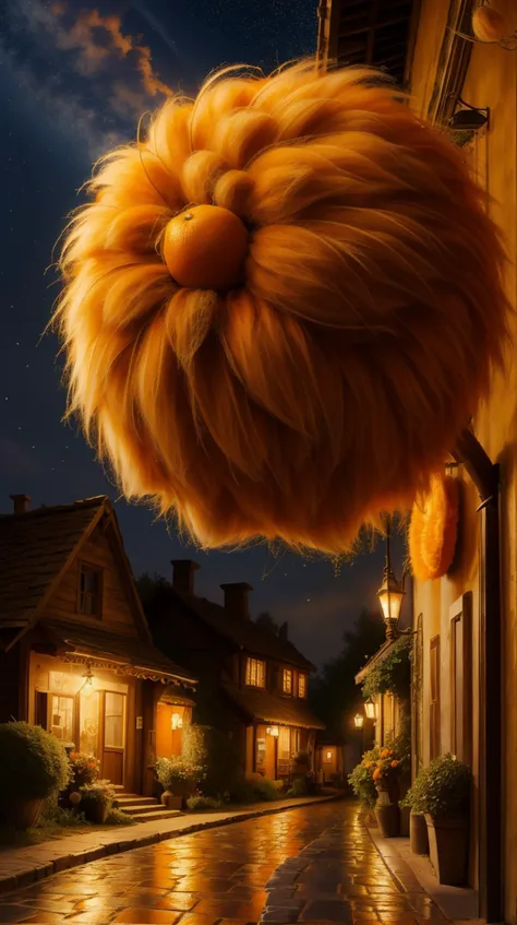 <lora:FurryStyle:1> FurryStyle Orange an umbrella made of twinkling stars sheltering a sleepy town