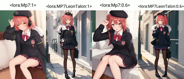 1 girl,school uniform,fur,berette, <lora:Mp7:1>