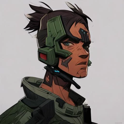 evang, Yoji Shinkawa-style illustration of a futuristic soldier