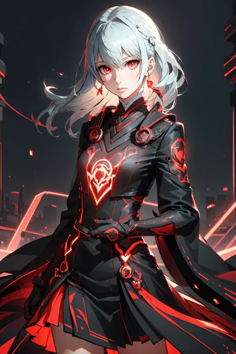 <lora:redneon-style-richy-v1:1> redneonstyle, glowing, red theme, neon trim,  <lora:zs_Izanamip4:1> izanamidef, robe, grey hair,, ultra detailed, masterpiece, best quality, aesthetic, detailed,