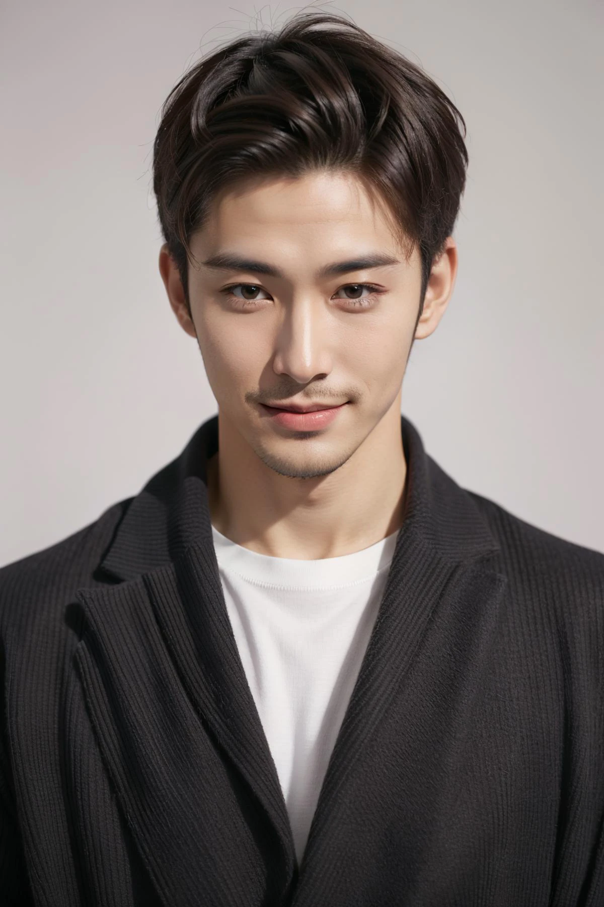 (1 male, 27-years-old male, real skin texture, detailed skin texture, best quality, masterpiece, ultra-detailed, high quality photography, photo realistic), (((random fashion stylish pose, Looking To The Side, ))), solo, slim Asian male, handsome detailed face, Highly Detailed Hands, ((random fashion outfit, Sexy Hairstyles For Older Men, Kind Smile)), <lora:add_detail:1>, checkered_background, <lora:zoom_slider_v1:-7>