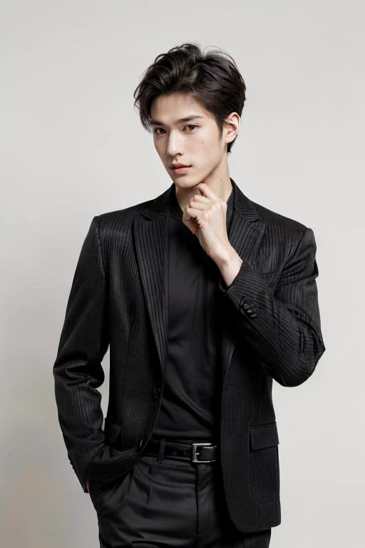 (((1boy))), ((27-years-old male, masculinity, black eyes, solid eyes, real skin texture, detailed skin texture, best quality, masterpiece, ultra-detailed, fashion photography)), (((random fashion stylish pose, Looking At Screen, ))), solo, slim Asian male, handsome detailed face, Highly Detailed Hands, ((random fashion outfit, Trendy Professional and Business Hairstyles for Men, Anguish)), white_background, <lora:zoom_slider_v1:-7>, <lora:å¢å ç´°ç¯5:1>