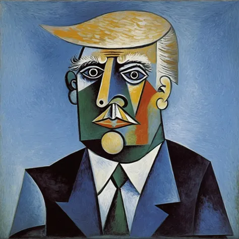 p1c4ss0, a abstract painting of Donald John Trump, by pablo picasso, Cubism, <lora:p1c4ss0_003:0.85>