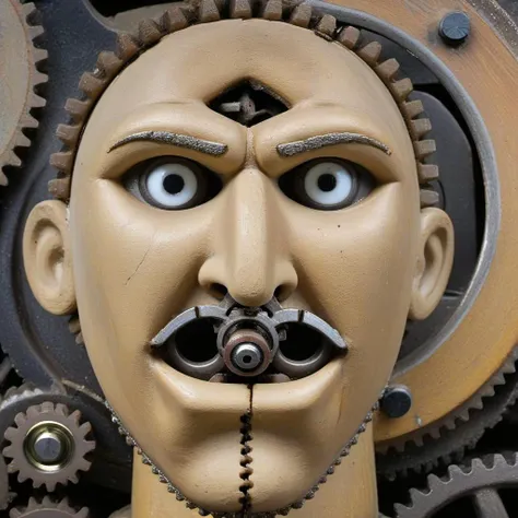 p1c4ss0, portrait of a man made with gears, gear eyes, gear mouth, gear nose <lora:p1c4ss0_003-step00028000:1.3>