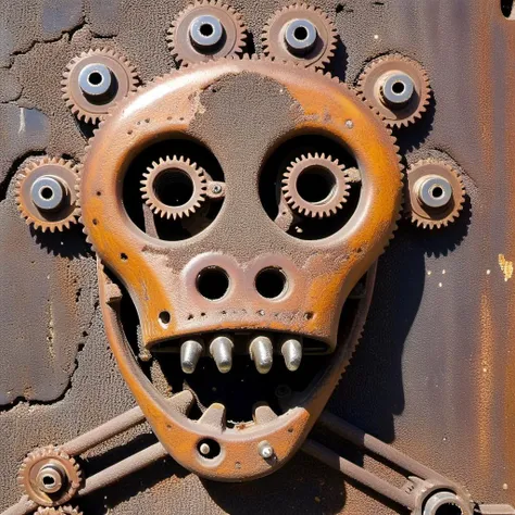 p1c4ss0, portrait of a alien creature made with rusted gears, rusted gear eyes, rusted gear mouth, rusted gear nose <lora:p1c4ss0_003-step00028000:1.3>