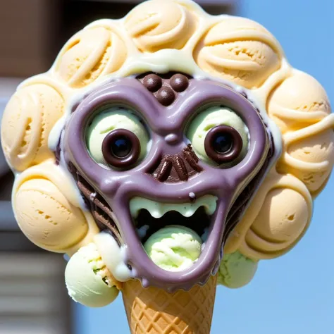 p1c4ss0, portrait of a alien creature made ice cream gears, ice cream gear eyes, ice cream gear mouth, ice cream gear nose <lora:p1c4ss0_003-step00028000:1.3>