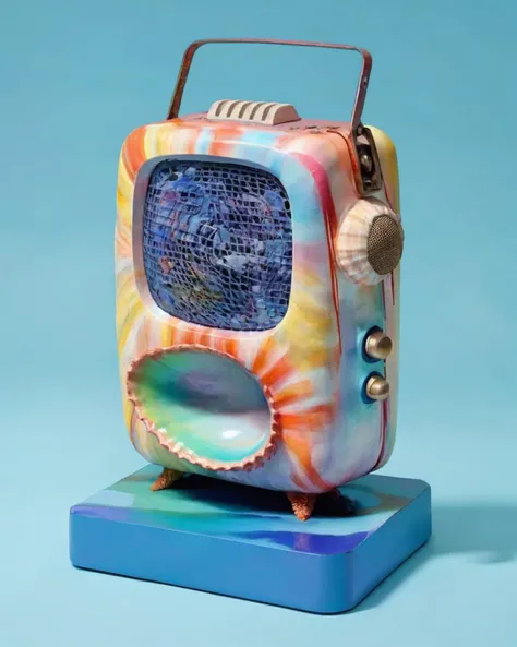 a radio made of Acrylic Paint:1.3, on a seashell background:1.4, Carol Bove, aesthetic, a surrealist sculpture, aestheticism<lora:Chroma_Essence:1.0>